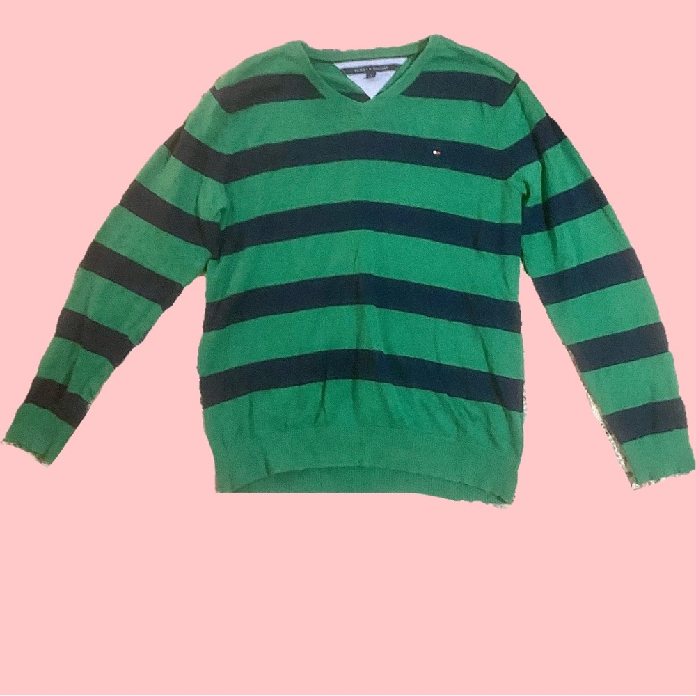 Tate Langdon green stripped sweater